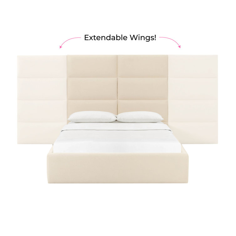 Cream Velvet Upholstered Queen Bed with Adjustable Headboard