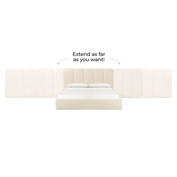 Cream Velvet Upholstered Queen Bed with Headboard
