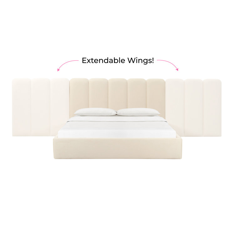 Cream Velvet Upholstered Queen Bed with Headboard