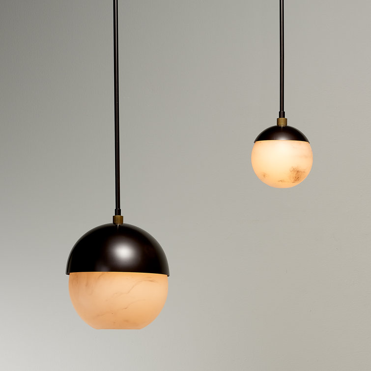 Mini Globe LED Pendant in Oil Rubbed Bronze with Faux Alabaster Shade