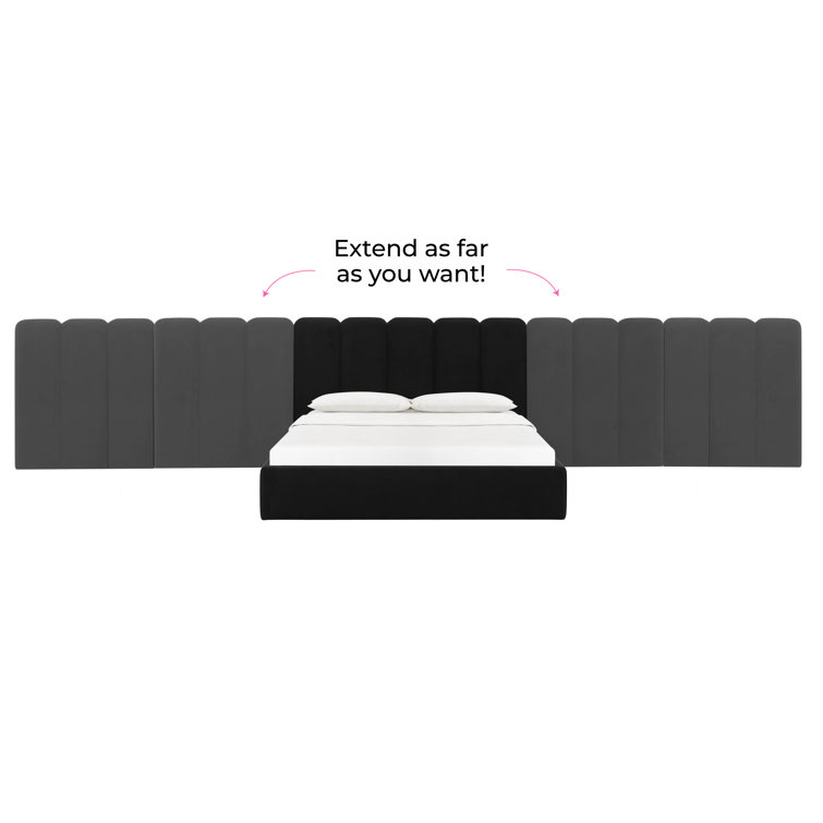 Black Velvet Queen Upholstered Bed with Adjustable Headboard