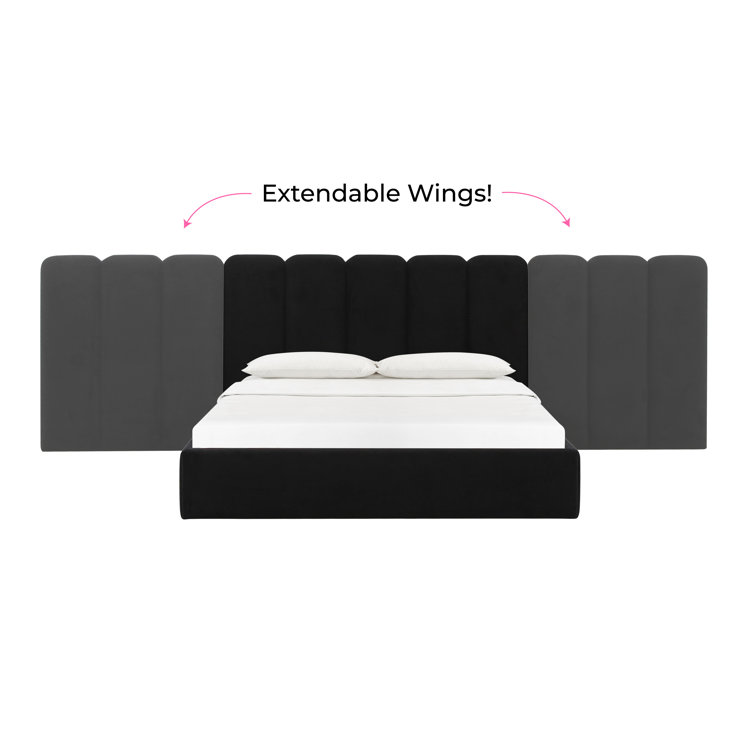 Black Velvet Queen Upholstered Bed with Adjustable Headboard