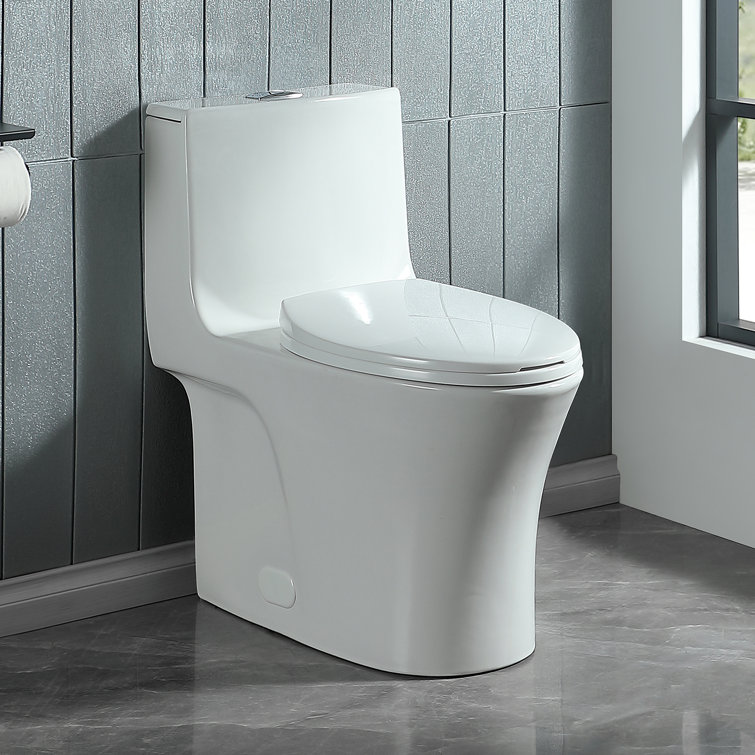 Glossy White Elongated Dual Flush One-Piece Toilet