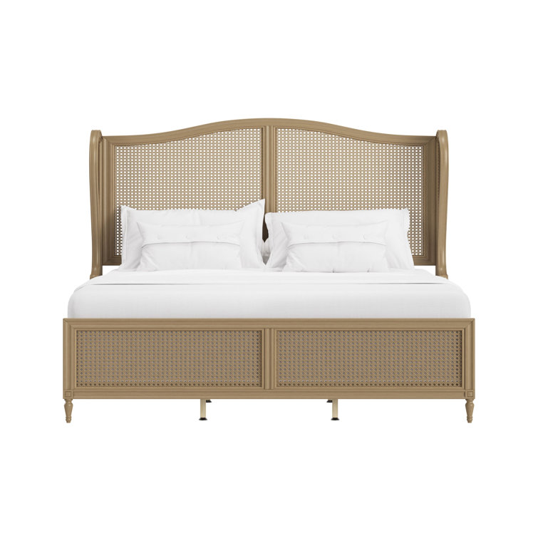Antique White King Sausalito Bed with Cane Wingback Design