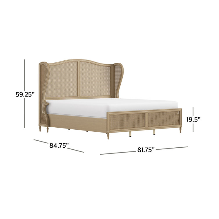 Antique White King Sausalito Bed with Cane Wingback Design