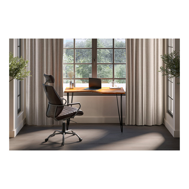 Transitional Onyx Black Leather Swivel Desk Chair with Metal Base