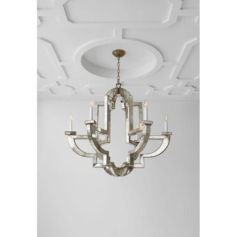Antique Brass and Mirror 6-Light Art Deco Chandelier