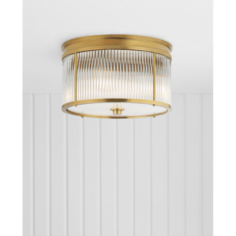 Natural Brass and Glass 3-Light Flush Mount
