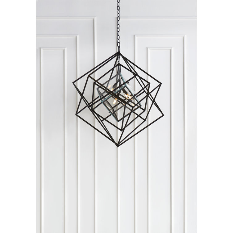 Aged Iron Cubist 4-Light Geometric Chandelier