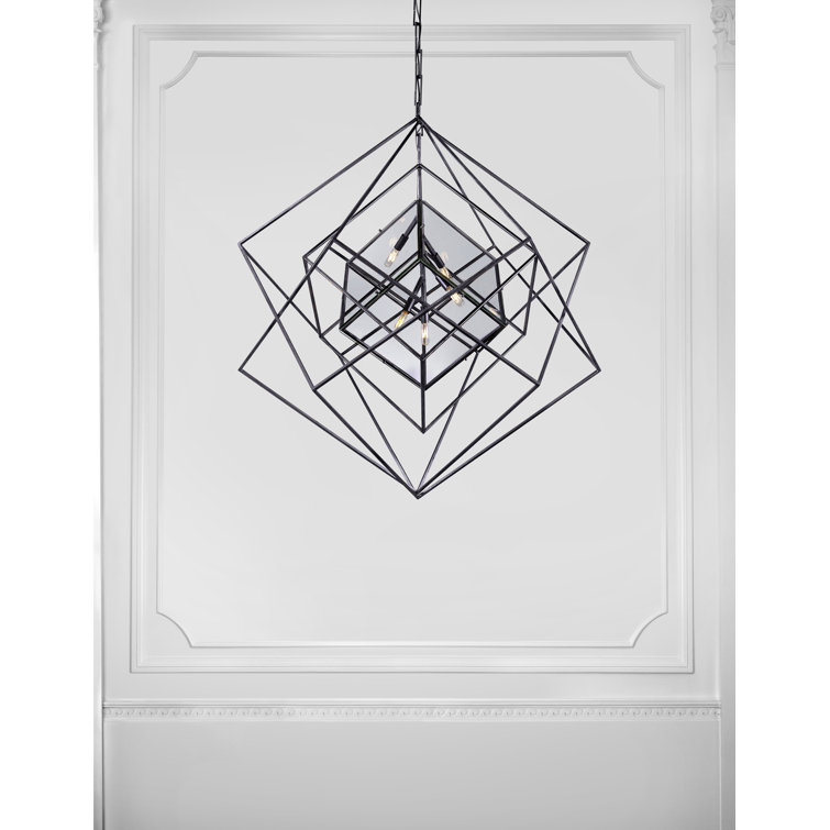 Aged Iron Cubist 5-Light Geometric Chandelier