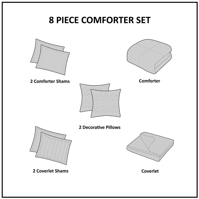 Taupe Full Microfiber 8-Piece Bedding Set with Decorative Pillows