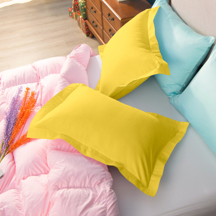 Mellow Yellow Cotton Queen Pillow Shams with Flange