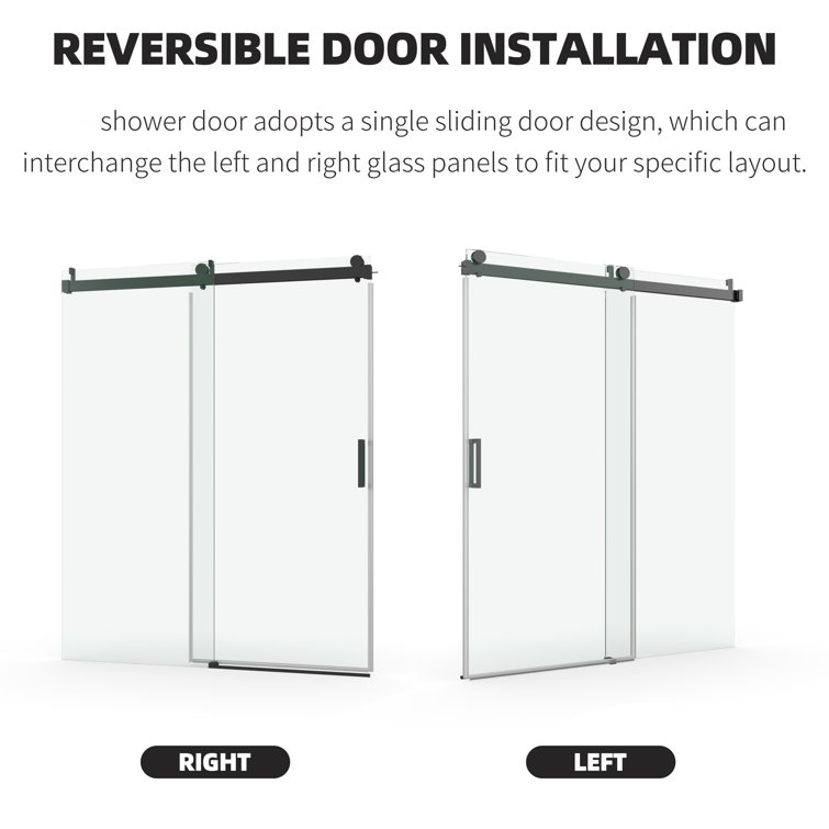 60'' Matte Black Frameless Sliding Shower Door with Clear Glass