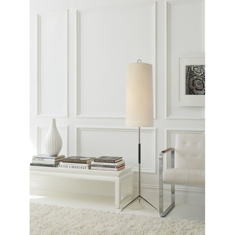 Adjustable Silver Tripod Outdoor Floor Lamp with Linen Shade