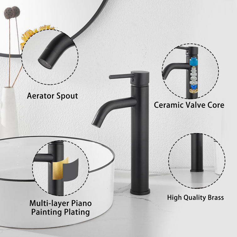Matte Black Stainless Steel Single Handle Vessel Sink Faucet