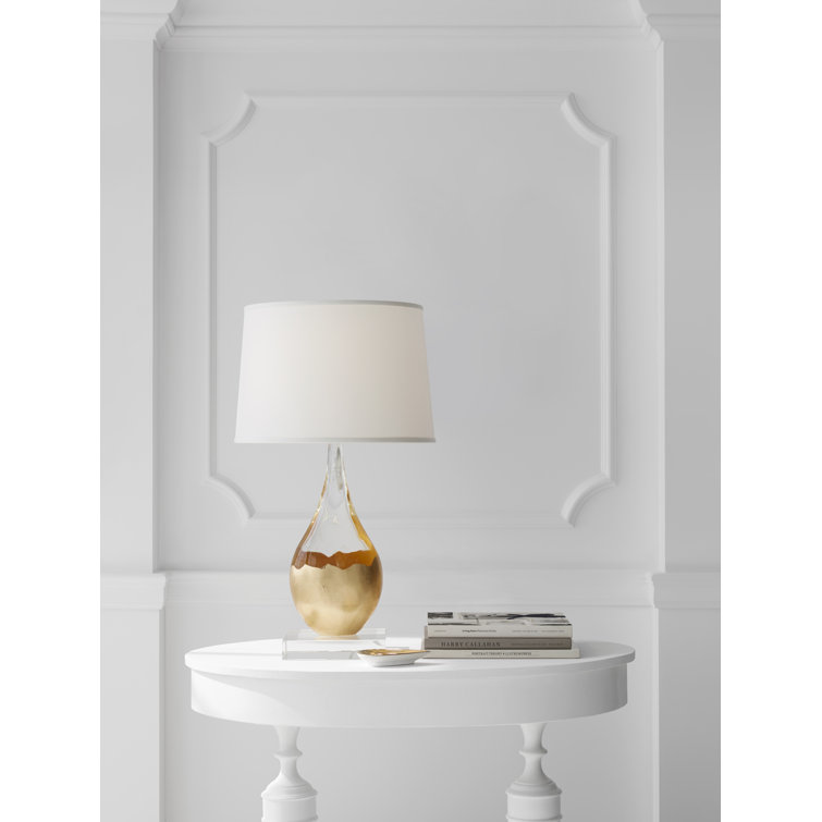 Gold and Clear Glass Table Lamp with Silk Shade