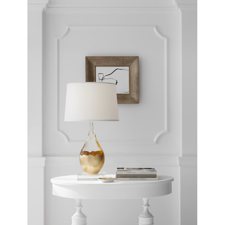 Gold and Clear Glass Table Lamp with Silk Shade