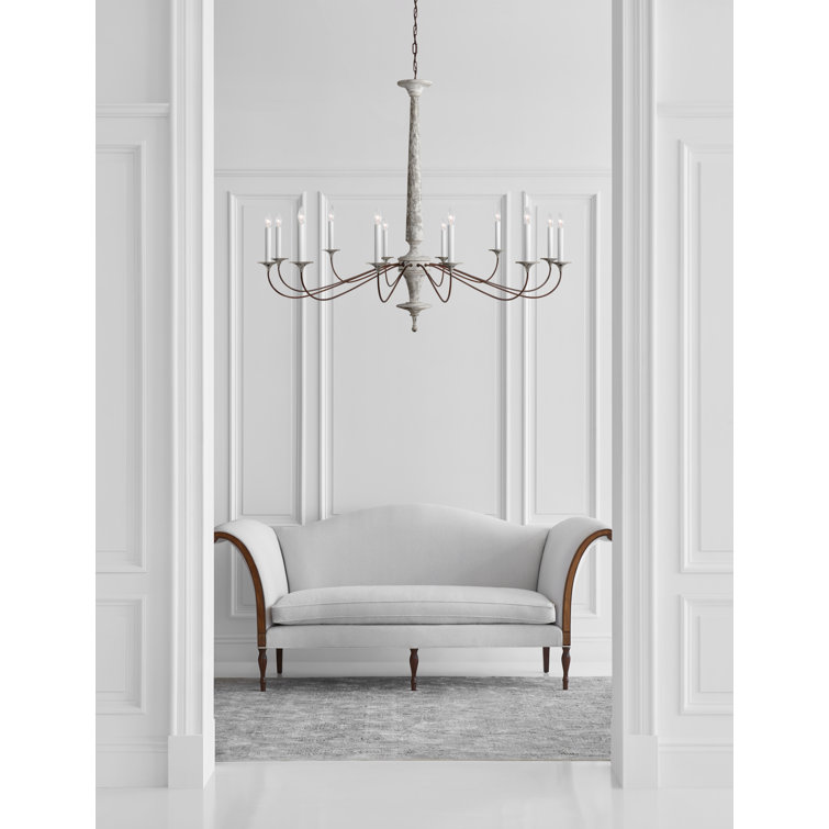 Swedish White and Natural Rust 12-Light Candle Chandelier
