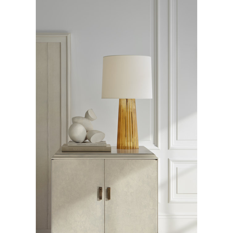 Elegant Danube Rosewater Glass Table Lamp with Linen Shade