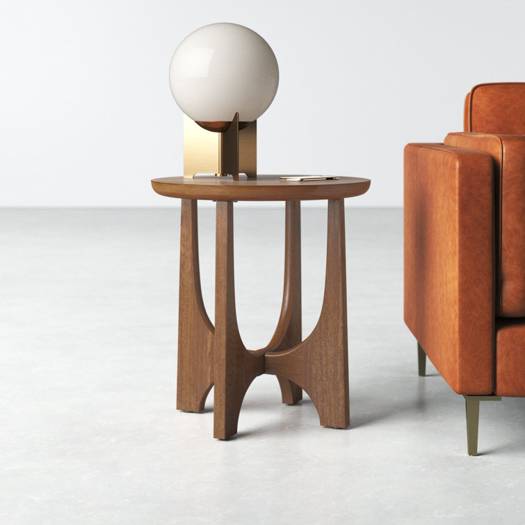Medium Oak Round Solid and MDF Wood End Table
