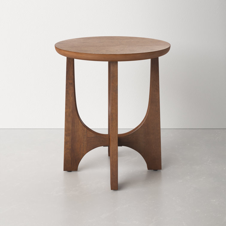 Medium Oak Round Solid and MDF Wood End Table