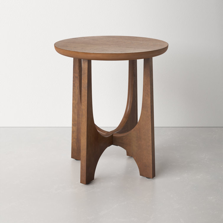 Medium Oak Round Solid and MDF Wood End Table