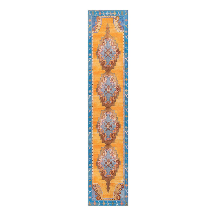 Timeless Orange and Blue Chenille Runner Rug