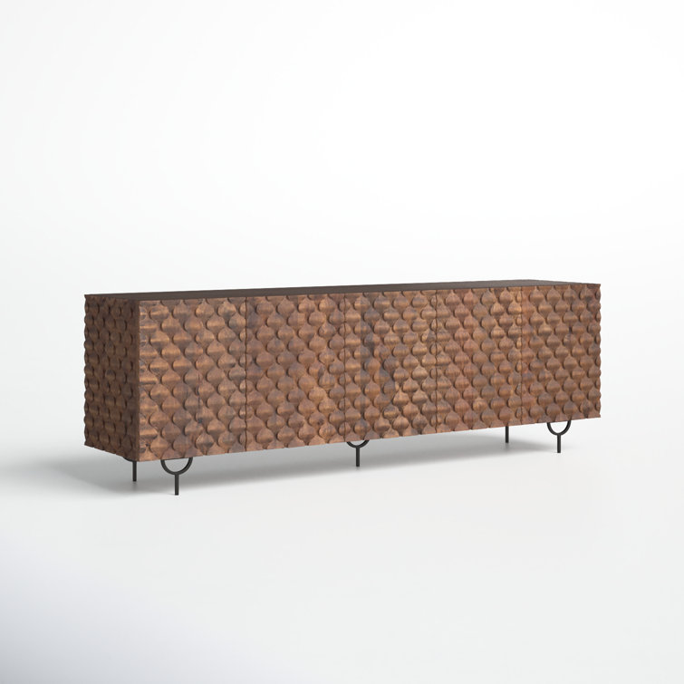 Antique Brown Mango Wood Media Console with Iron Legs