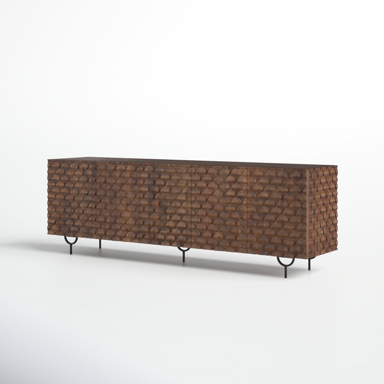 Antique Brown Mango Wood Media Console with Iron Legs