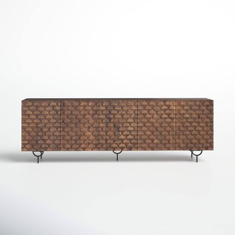Antique Brown Mango Wood Media Console with Iron Legs