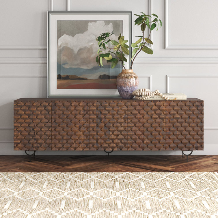 Antique Brown Mango Wood Media Console with Iron Legs