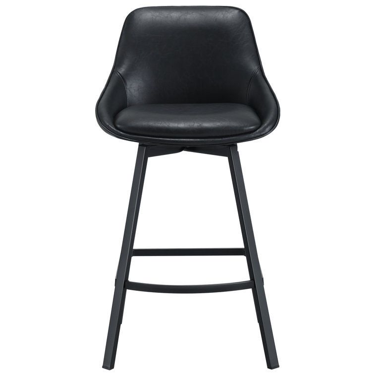 Black Faux Leather Swivel Counter Stools with Steel Legs, Set of 2