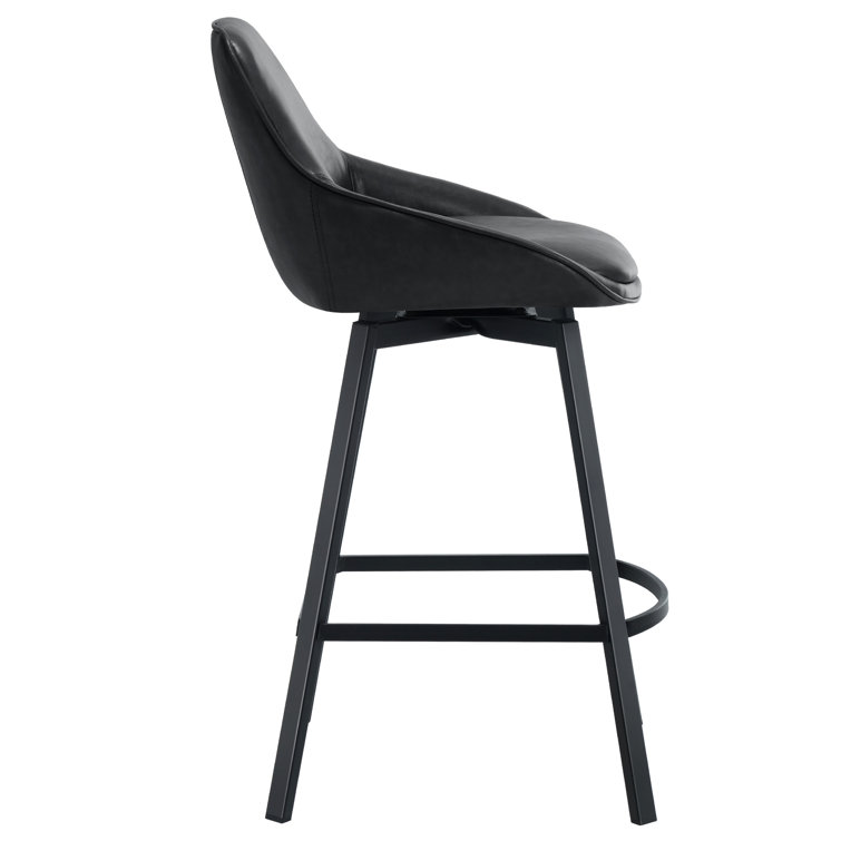 Black Faux Leather Swivel Counter Stools with Steel Legs, Set of 2
