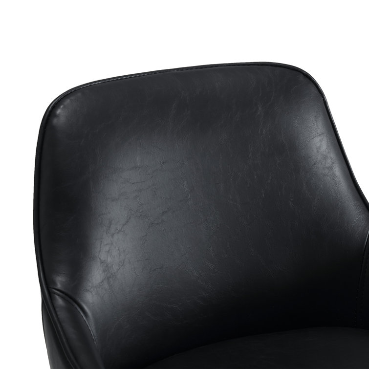 Black Faux Leather Swivel Counter Stools with Steel Legs, Set of 2