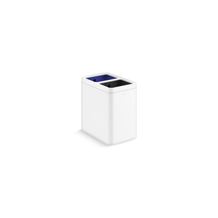 22-Liter Polished Stainless Steel and White Dual-Compartment Trash Can