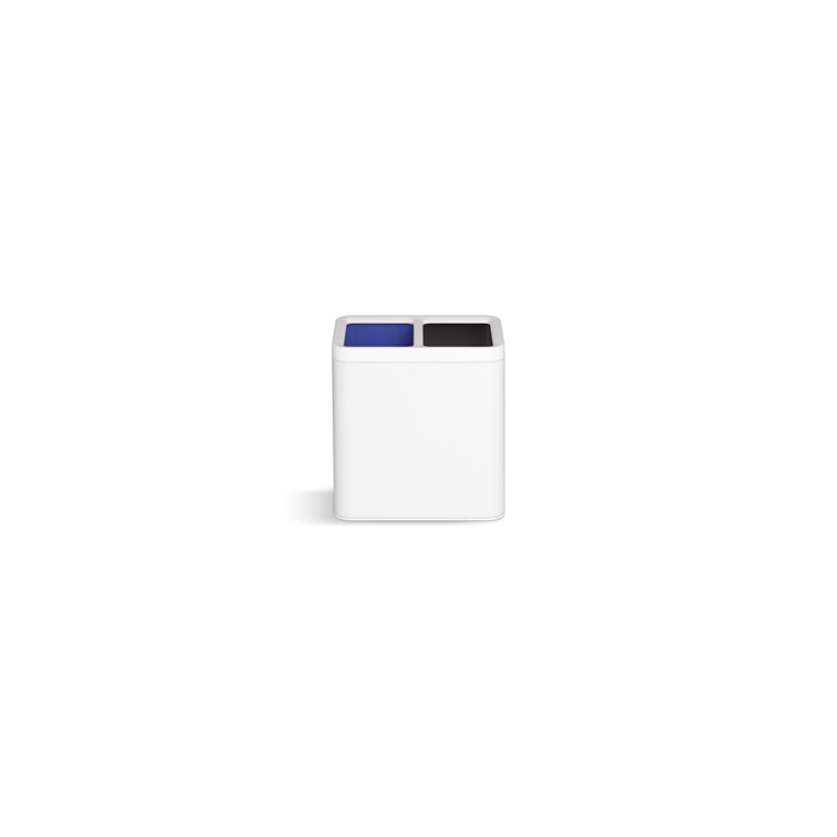 22-Liter Polished Stainless Steel and White Dual-Compartment Trash Can