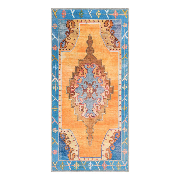 Timeless Orange and Blue Chenille Runner Rug