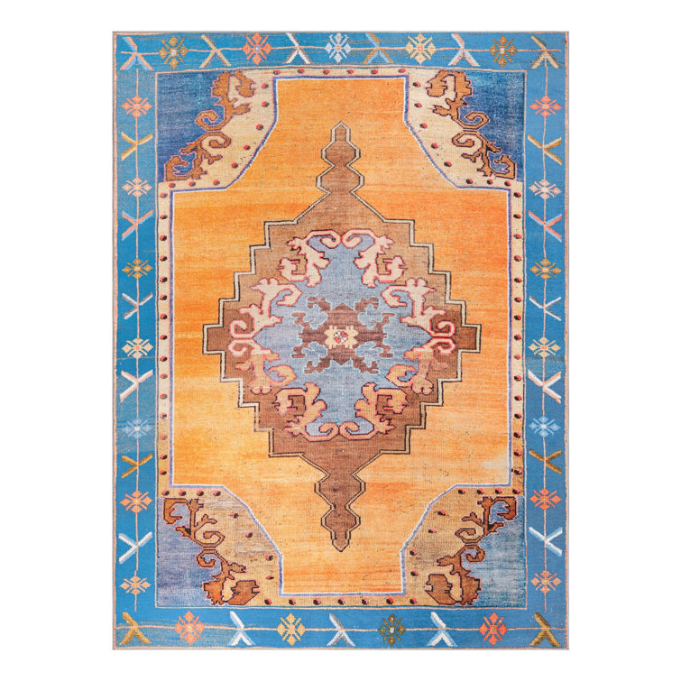 Timeless Orange and Blue Chenille Rectangular Area Rug