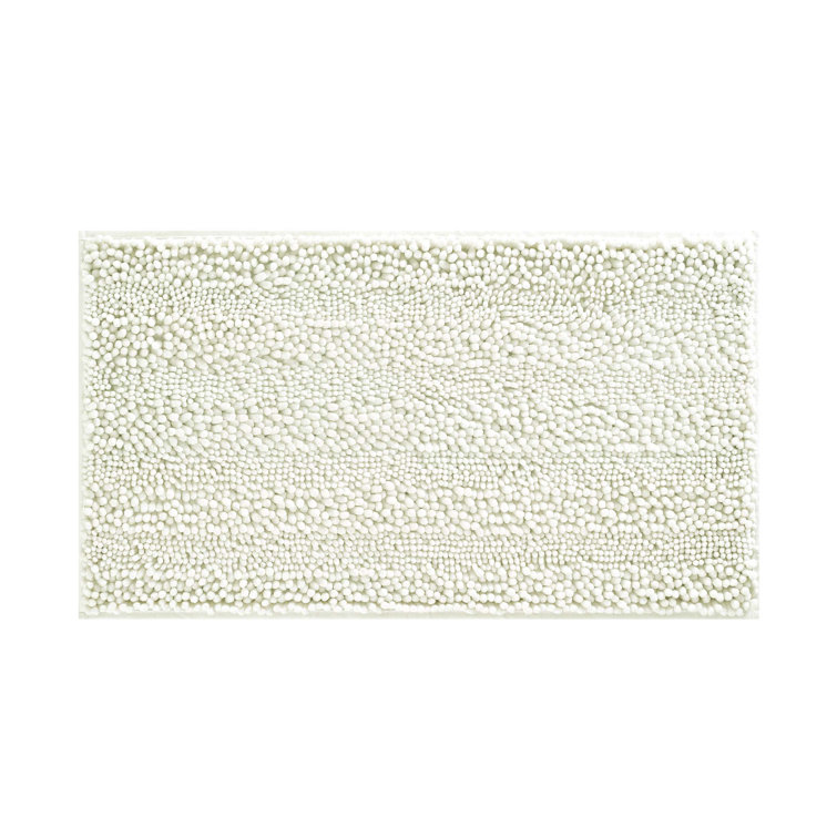 Elegant White Chenille 17" x 24" Non-Slip Bath Mat with Rubber Backing