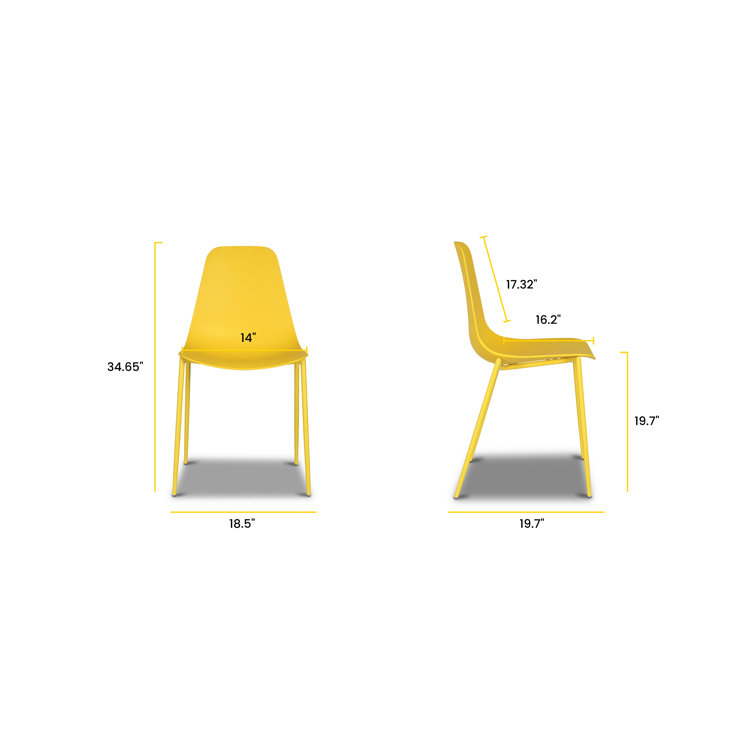 Sunburst Yellow Plastic and Metal Armless Dining Chairs Set of 4