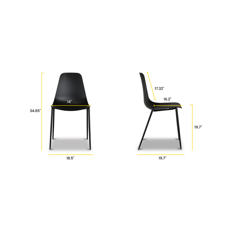 Black Plastic Armless Indoor/Outdoor Dining Chairs with Metal Legs, Set of 4