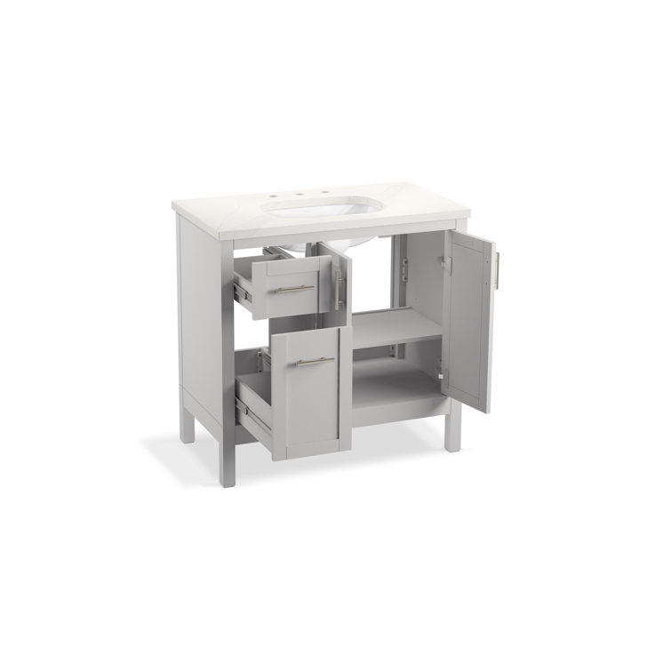 37" Atmos Grey Single Bathroom Vanity Set with Quartz Top