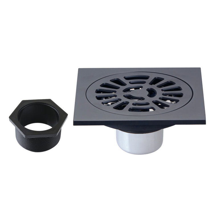 Matte Black Square Brass Shower Drain with Hair Catcher