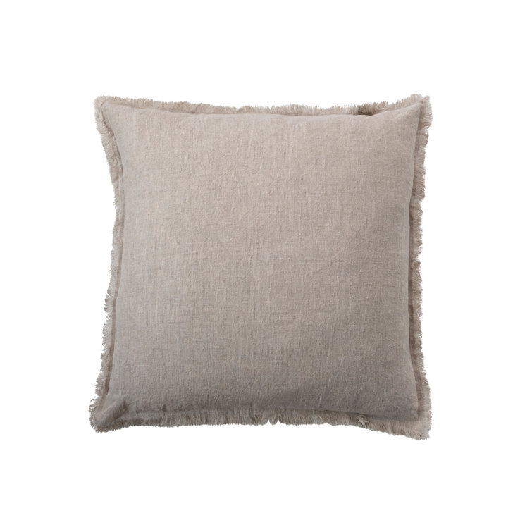 Natural Linen Fringed 20-Inch Square Throw Pillow Set