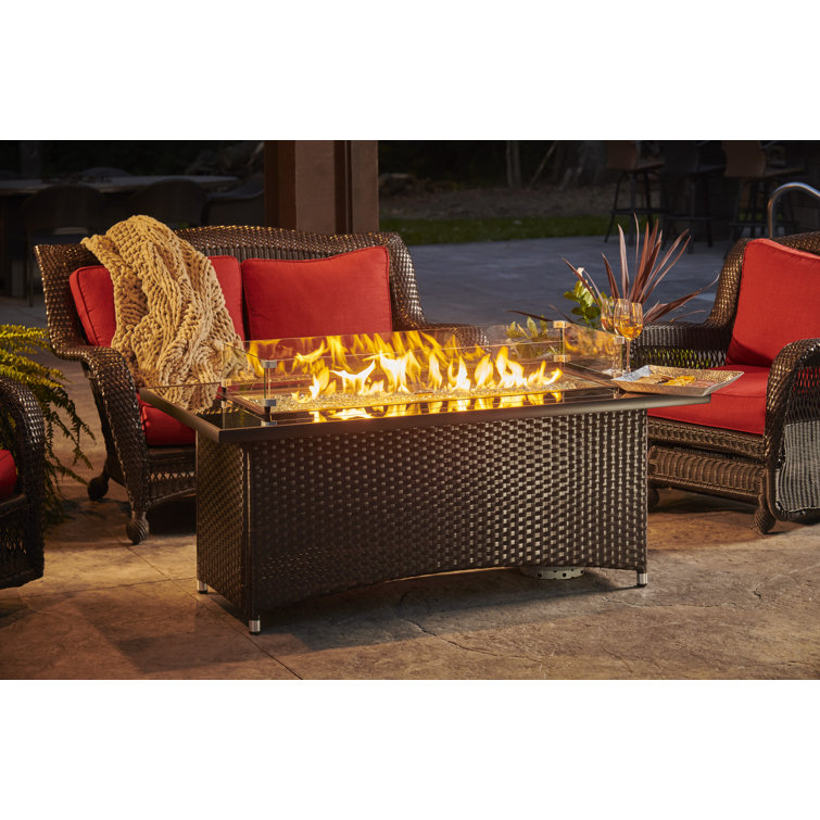 Balsam Wicker Base Gas Fire Pit Table with Glass Top