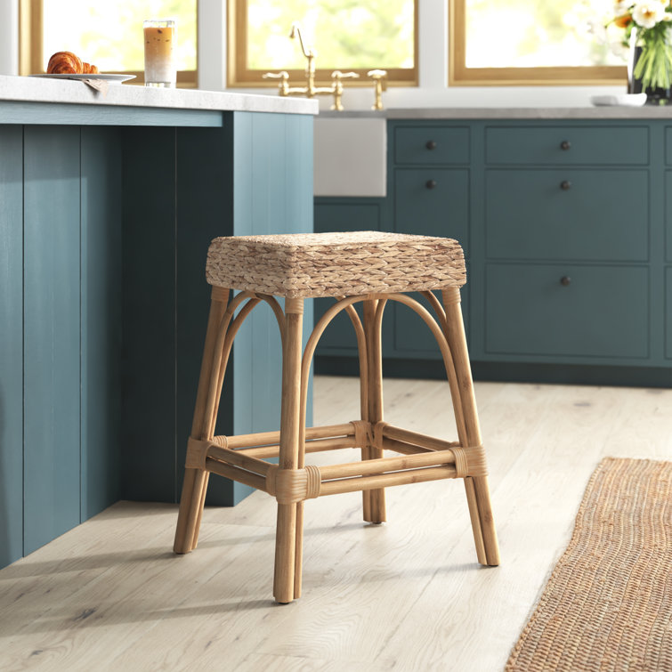 Golden Brown Backless Wicker Rattan Counter Stool