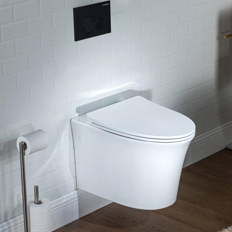 Glossy White Ceramic Elongated Wall Mounted Toilet with Soft Close Seat