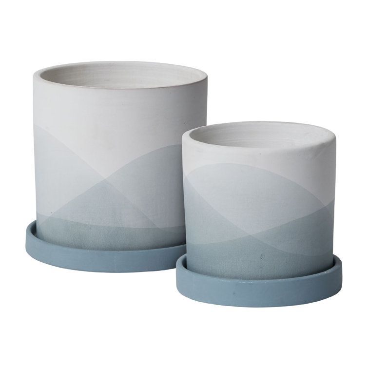 Carlita Blue and White Ceramic Pot Planter with Saucer