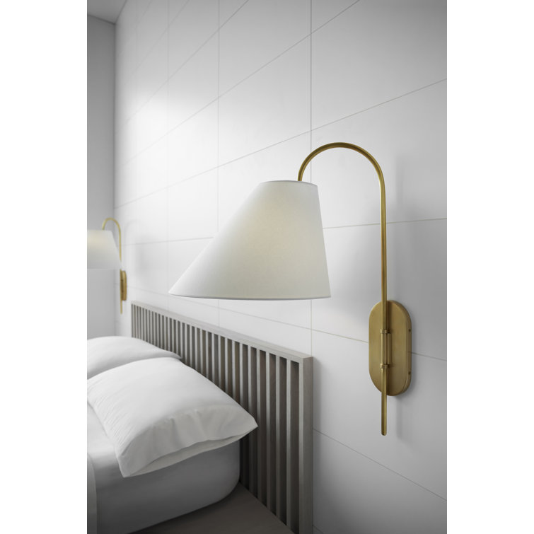 Polished Nickel Swing Arm Wall Sconce with White Shade