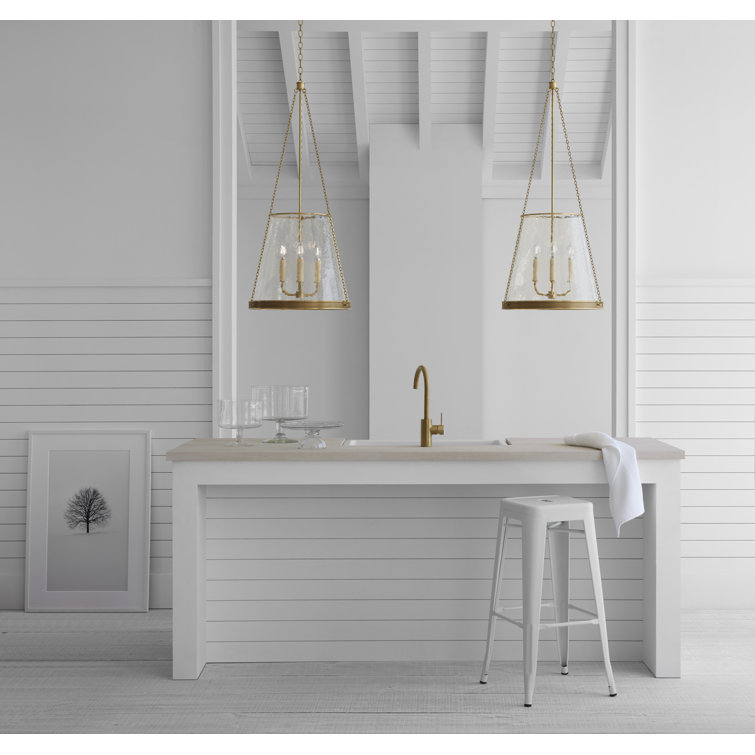 Bronze and White Glass Drum Pendant Light